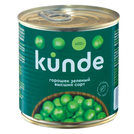 Заполнитель ГОРОШЕК ЗЕЛЁНЫЙ KUNDE КОНСЕРВИРОВАННЫЙ КЛЮЧ 400 ГР Ж/Б